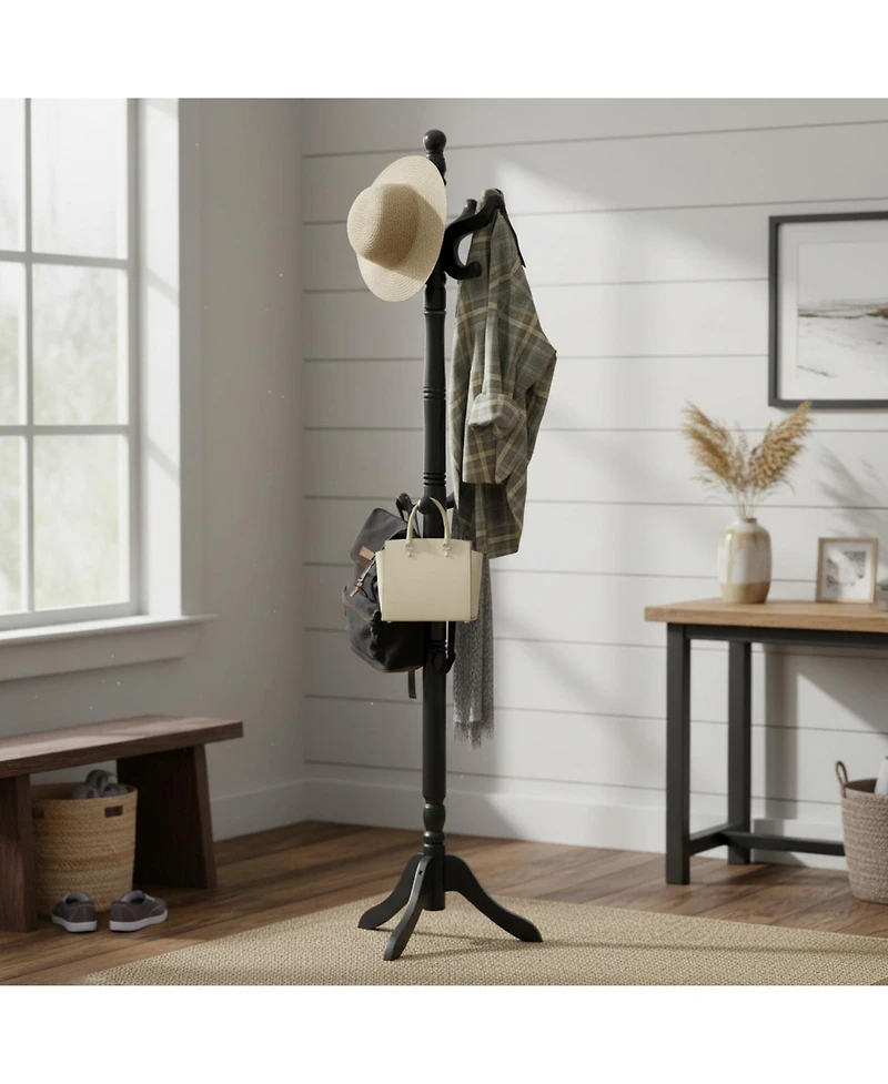 Yigii Solid Wood Coat Rack Freestanding Hall Tree 3 Adjustable Heights 11 Hooks Rubber Frame Entryway Hanger Stand