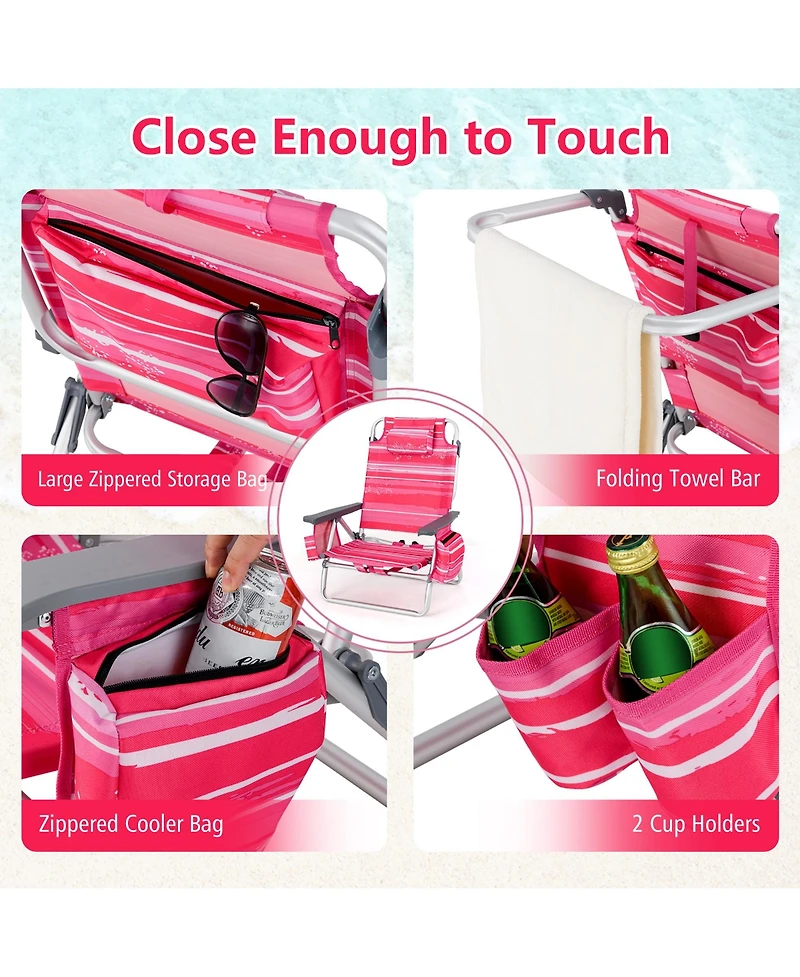 Gymax 2PCS Folding Backpack Beach Chair Table Set 5-Position Outdoor Reclining Chair Hot