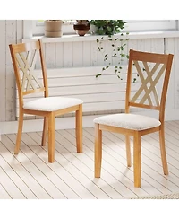Slickblue Wooden Dining Chair Set of 2 Linen Upholstered Rubber Wood Frame