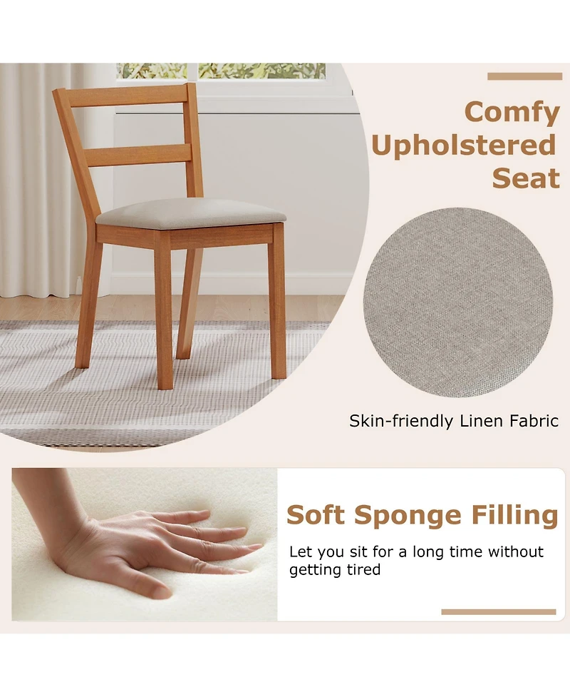 Slickblue Farmhouse Style Wooden Dining Chairs Set of 2 with Padded Upholstered Seats-Oak