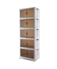Mega Casa Multi-Functional Plastic Wardrobe with Double Doors and Large Top Cover, Lockable Storage Cabinet on Wheels