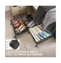 Underbed Rolling Storage Drawer with Metal Mesh Frame and Wheels, 2 Packs