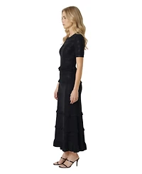 Modenaire Women's Textured Knit Ruffle-Trim Fitted Midi Dress