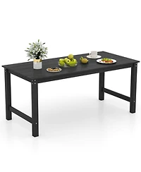 Gouun 67 in Hdpe Outdoor Patio Dining Table for 6 with Wood-Look Top and 1.77 in Umbrella Hole