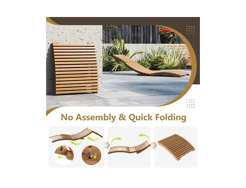 Boyel Living Teak Wood Patio Folding Chaise Lounge Chair with Slatted Seat