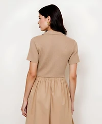 Modenaire Women's Polo Collar Short Sleeve Sweater Midi Dress