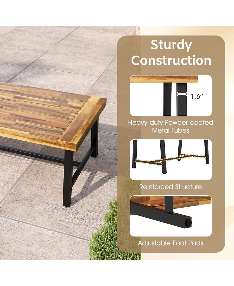 Sugift Acacia Wood Coffee Table with Thickened Top and Heavy-duty Metal Legs