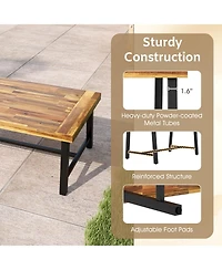 Sugift Acacia Wood Coffee Table with Thickened Top and Heavy-duty Metal Legs