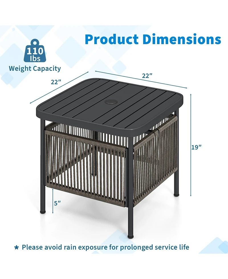 Sugift Outdoor Side Table with Umbrella Hole and Storage Shelf