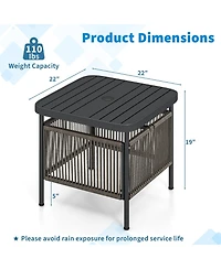 Sugift Outdoor Side Table with Umbrella Hole and Storage Shelf