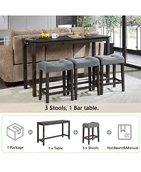 Rainsken Bar Table and Chairs Set of 4, Industrial Height Dining with 3 Padded Stools Power Outlet for Living Room