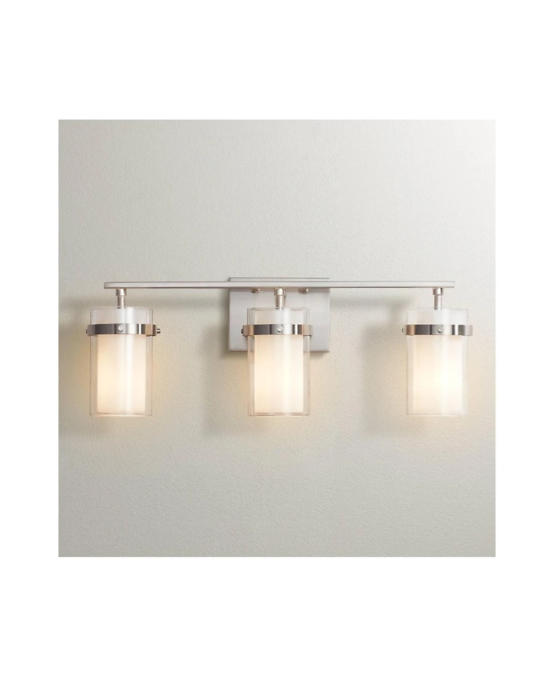 Possini Euro Design Kazran Modern Wall Light Brushed Nickel Hardwire 21 1/4" 3-Light Fixture Frosted Glass for Mirror Vanity