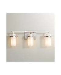 Possini Euro Design Kazran Modern Wall Light Brushed Nickel Hardwire 21 1/4" 3-Light Fixture Frosted Glass for Mirror Vanity