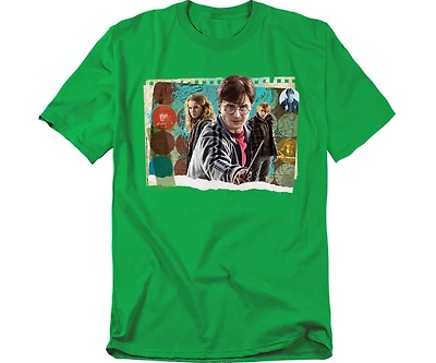 Harry Potter Men's Harry, Hermoine, And Ron Photo Collage T Shirt