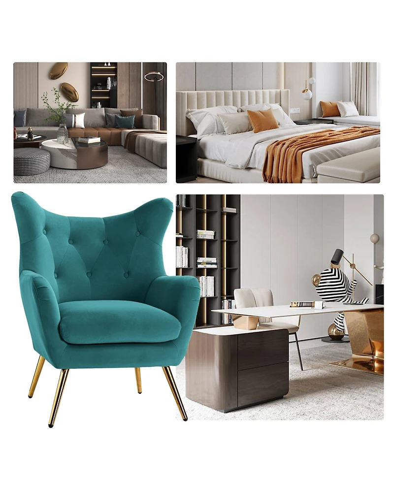 Hulala Home Avianna Wide Tufted Velvet Wingback Chair