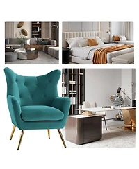 Hulala Home Avianna Wide Tufted Velvet Wingback Chair