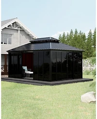 gaomon 12x16Ft Sunroom Hardtop Gazebo, Enclosed Gazebo with Floor-to-Ceiling Sliding Doors, All-Aluminum Alloy Frame