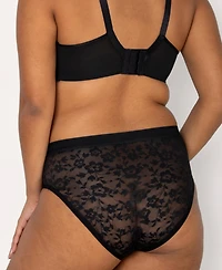 Curvy Couture Women's No Show Lace High Cut Brief Panty