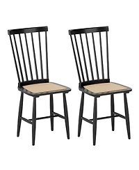 Slickblue Farmhouse Dining Chair Set of 2 Rubber Wood with Rattan Seat