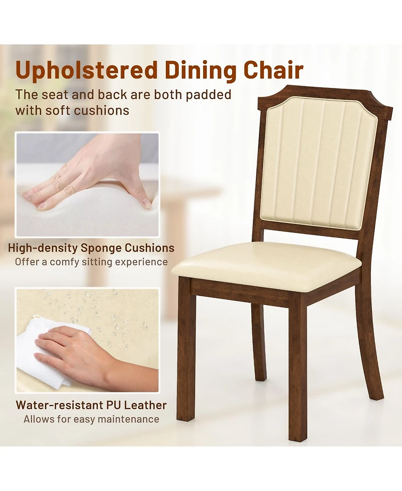 Slickblue Modern Pu Leather Dining Chairs Set of 2 with Solid Rubber Wood Frame Support