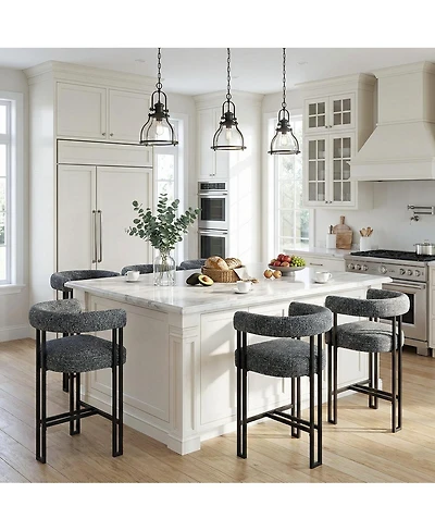 Maison Boucle 24" Upholstered Counter Height Stools Set of 6, Kitchen Counter