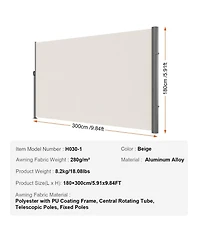 Sugift Retractable Side Awning 71in x 118in Outdoor Privacy Screen