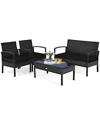 Sugift 4 Piece Patio Rattan Furniture Set with Cushioned Seating