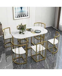 Clihome Modern 7-Piece Dining Table Set with Faux Marble Compact 55Inch Kitchen Table Set for 6.