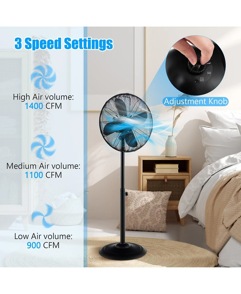 Mecale 16 Inch Pedestal Standing Fan Oscillating 3-Speed Adjustable Height