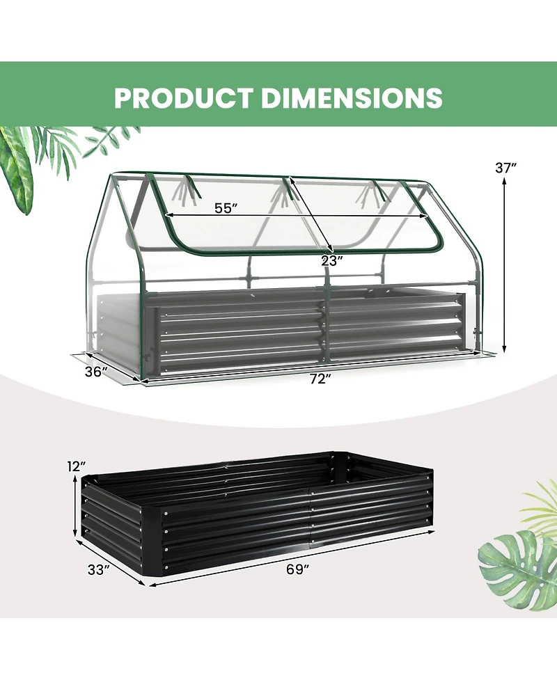 Gymax Raised Garden Bed with Cover 69'' x 33'' x 12'' Planter Box with Mini Greenhouse