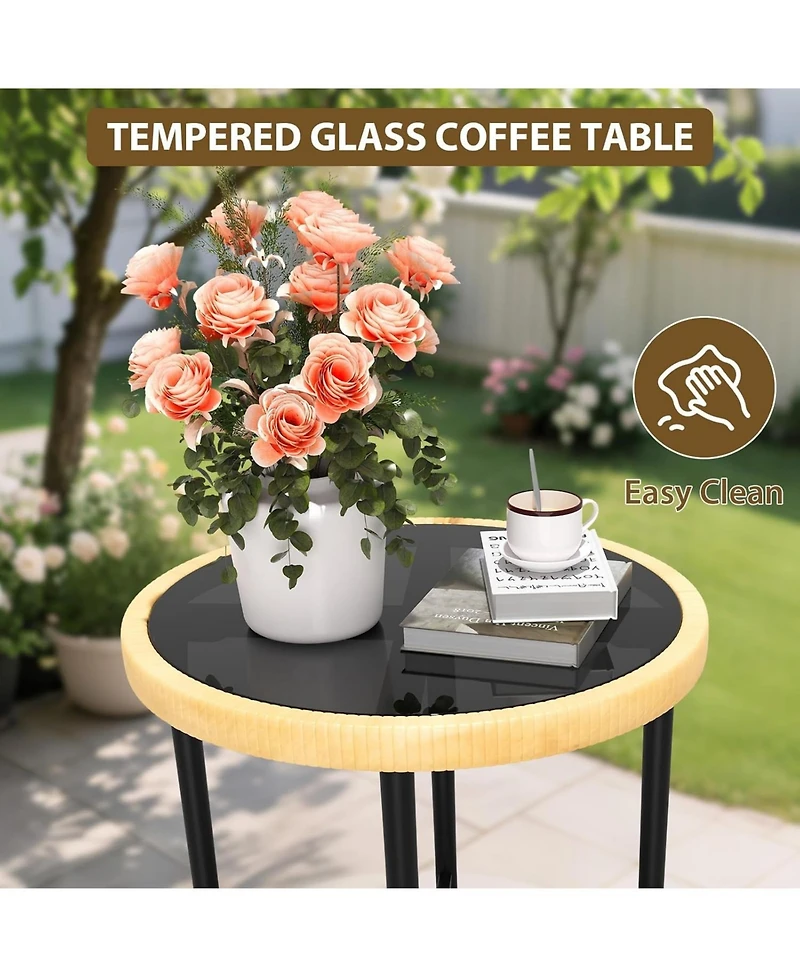 gaomon 3-Piece Patio Bistro Set with Cushions and Glass Top Table