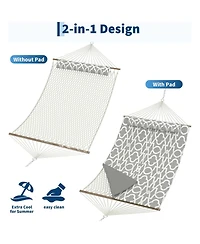 gaomon 2 in 1 Outdoor Hammock with Cotton Rope and Polyester Pad for Patio, Backyard, Garden
