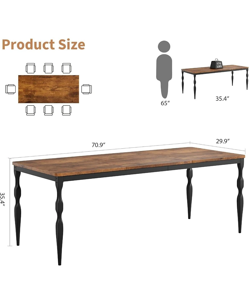 gaomon Dining Room Table 6, 70.9'' Mid Century Kitchen Furniture with Metal Frame Heavy Duty Legs, Waterproof Industrial Rectangle
