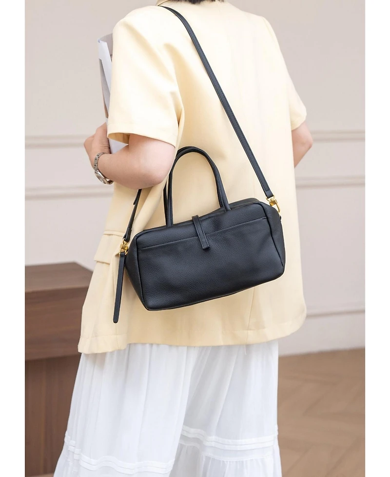 Susu Madison Soft Pebbled Leather Mini Top Handle Satchel Crossbody Bag Small Structured Camera Handbag