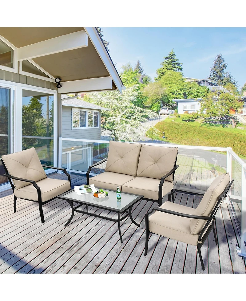 Costway 4 Pcs Patio Furniture Set Cushion Sofa Loveseat Sectional Garden Deck Poolside