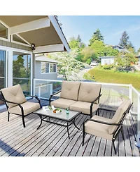 Costway 4 Pcs Patio Furniture Set Cushion Sofa Loveseat Sectional Garden Deck Poolside