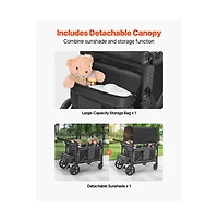 Sugift 4 Seat Wagon Stroller 330 lb Foldable Push Pull with Canopy