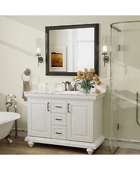 Apmir 32" x 36" Inch Thick Metal Framed Wall Mirrors for Bedroom