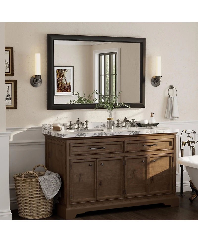 Apmir 48" x 32" Inch Thick Metal Framed Wall Mirrors for Bedroom