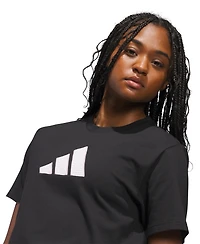 adidas Women's Gingham Big Logo Graphic Crewneck Cotton T-Shirt