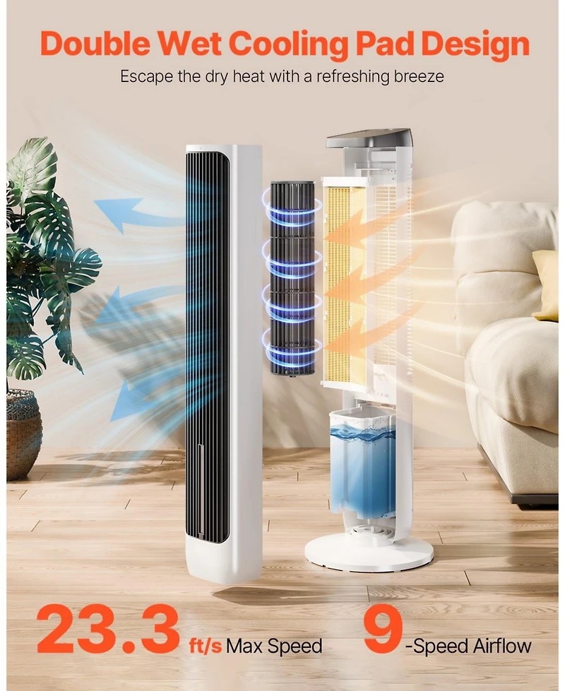 Mecale Bladeless Tower Fan 23.3 feet/s 9-Speed Oscillating with 24H Timer