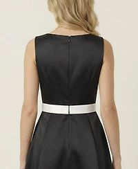 Modenaire Women's Sleeveless Contrast-Bow Midi Dress