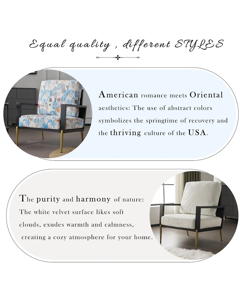 Rainsken Velvet Upholstered Armchair, Accent Chair with Solid Wood Frame and Metal Legs for Living Room, Balcony Bedroom