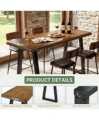 Tribesigns Solid Wood Bar Table, 63" Live Edge Counter Height Table with Metal Legs, Rustic Industrial Long Pub Table