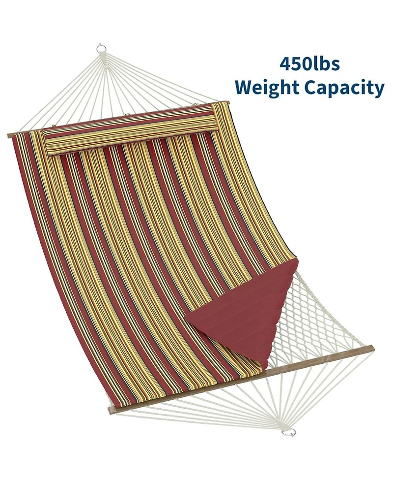 gaomon 2 in 1 Outdoor Hammock with Cotton Rope and Polyester Pad for Patio, Backyard, Garden, Beach, Multi Stripes