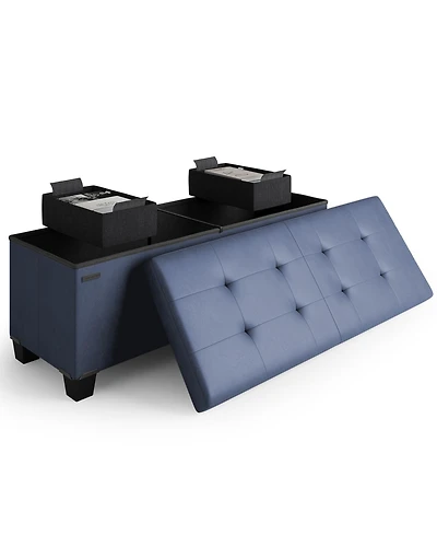 Nestl 43 Inch Leatherette or Fabric Finish Ottoman Storage Bench with Storage Bins