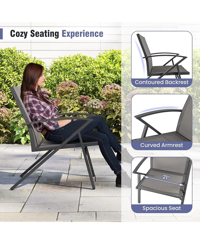 Gymax Patio Chairs 2 Pieces with Heavy Duty Metal Frame Curved Backrests and Armrests Outdoor