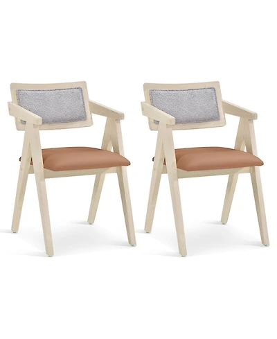Slickblue Modern Mid Century Wooden Accent Chairs Set of 2 with Soft Leathaire Seating