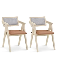 Slickblue Modern Mid Century Wooden Accent Chairs Set of 2 with Soft Leathaire Seating