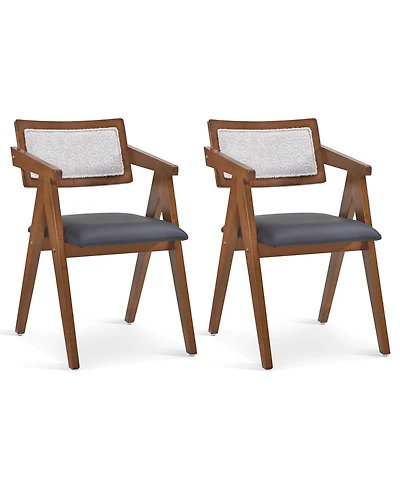 Slickblue Modern Mid Century Wooden Accent Chairs Set of 2 with Soft Leathaire Seating